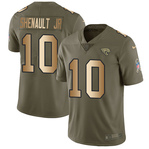 Men Nike Jacksonville Jaguars #10 Laviska Shenault Jr. Olive Gold  Stitched NFL Limited 2017 Salute To Service Jersey